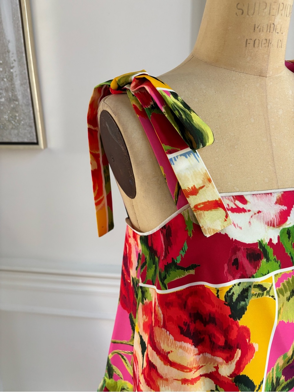 Designer bow-detailed floral- print faille midi dress - Picture 3 of 8